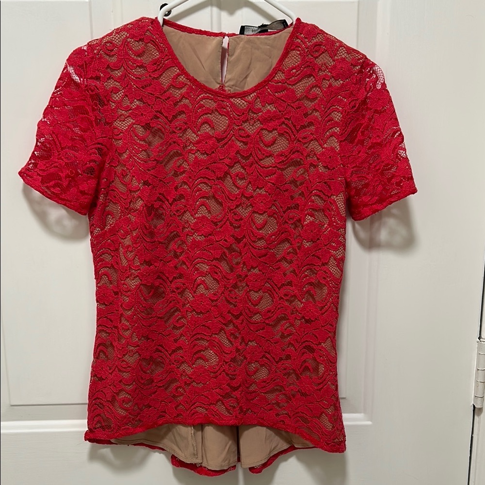 BCBGMaxAzria “cacey” Red Asymmetrical Short Sleeve Blouse